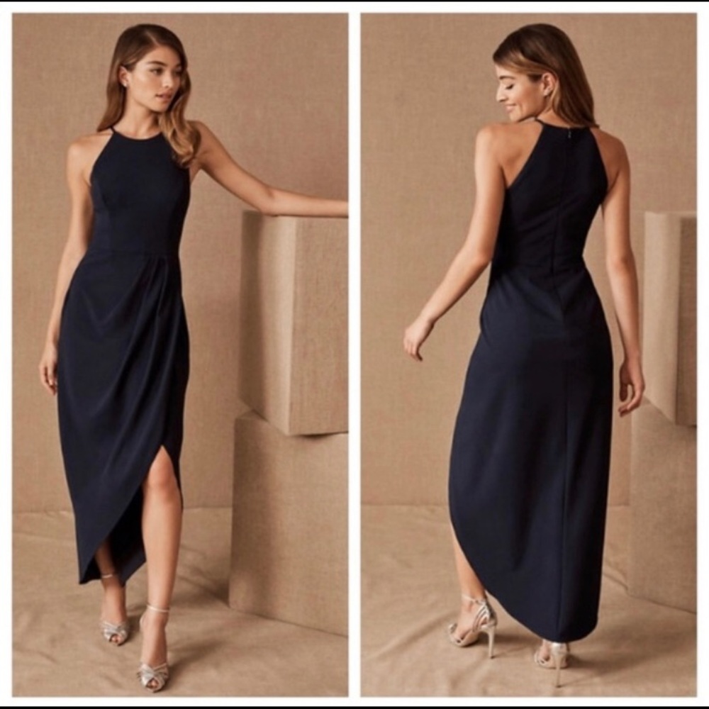 BHLDN Marceau High-Low Crepe Dress, Midnight